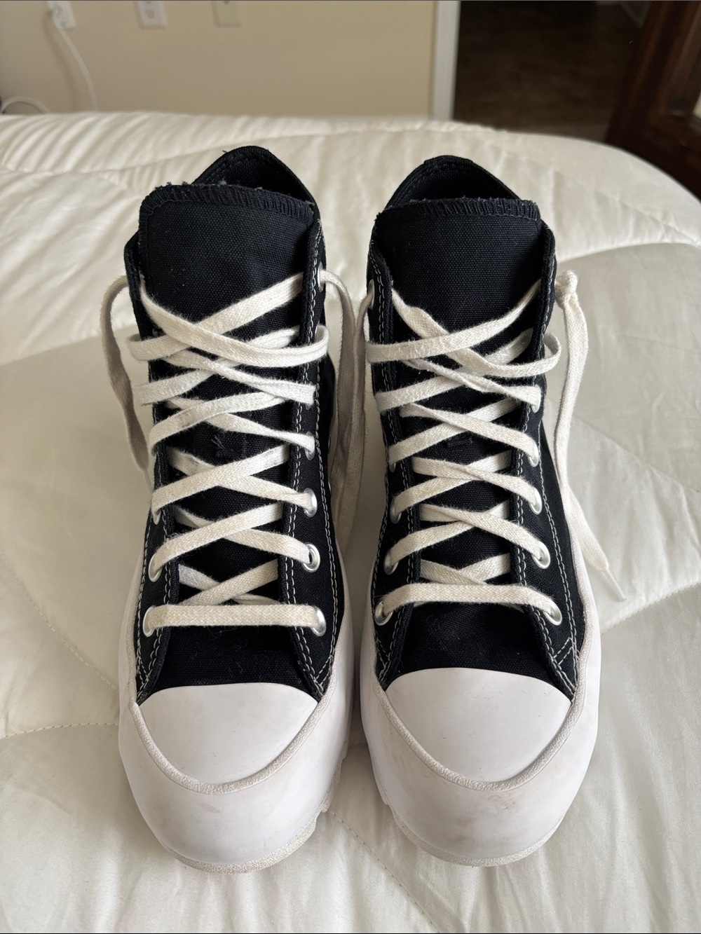 Converse Black & White High Top Platform Sneakers - Picture 2 of 6